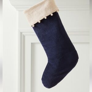 Garnet Hill Velvet stocking and pottery barn stocking holder